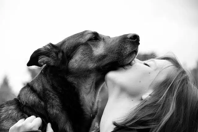 Woman Kissing dog